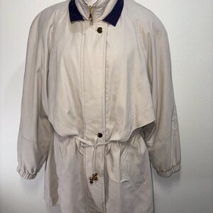 Vintage Dumas Imports Trench Coat Raincoat Beige with Navy Zip Liner Size XL